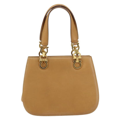 Salvatore Ferragamo Salvatore Ferragamo Gancini Hand Bag Leather Beige Gold Authentic 154675