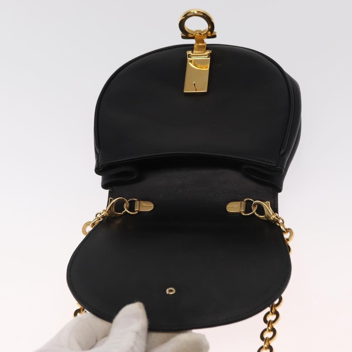 Salvatore Ferragamo Salvatore Ferragamo Chain Gancini Shoulder Bag Leather Black Gold Authentic 161032