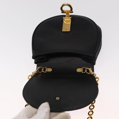 Salvatore Ferragamo Salvatore Ferragamo Chain Gancini Shoulder Bag Leather Black Gold Authentic 161032