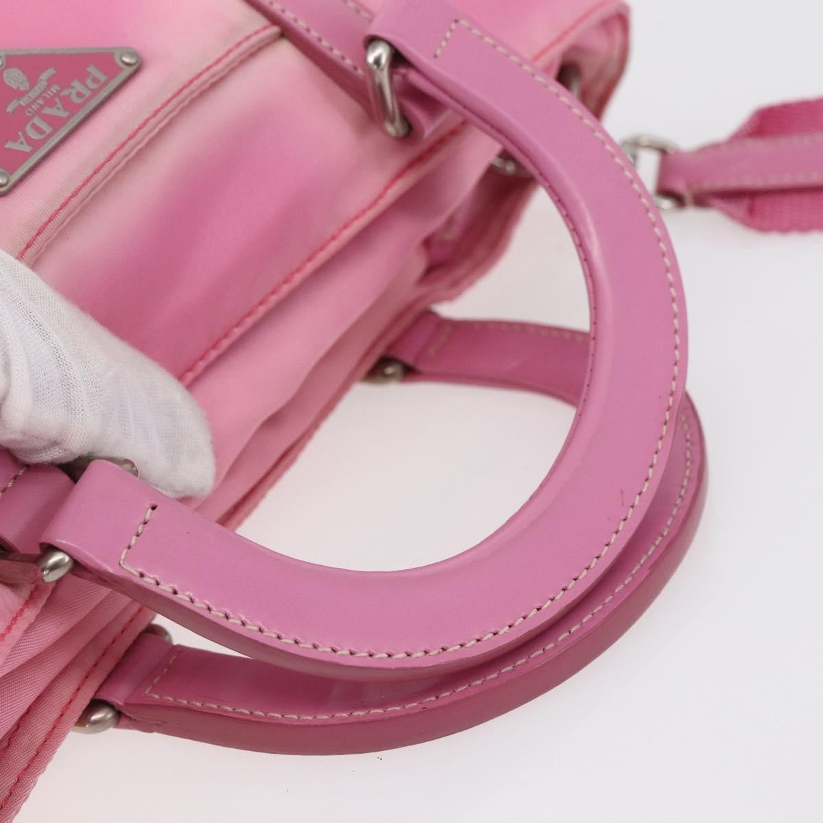 Prada PRADA Hand Bag Nylon 2way Pink Silver Authentic 153314