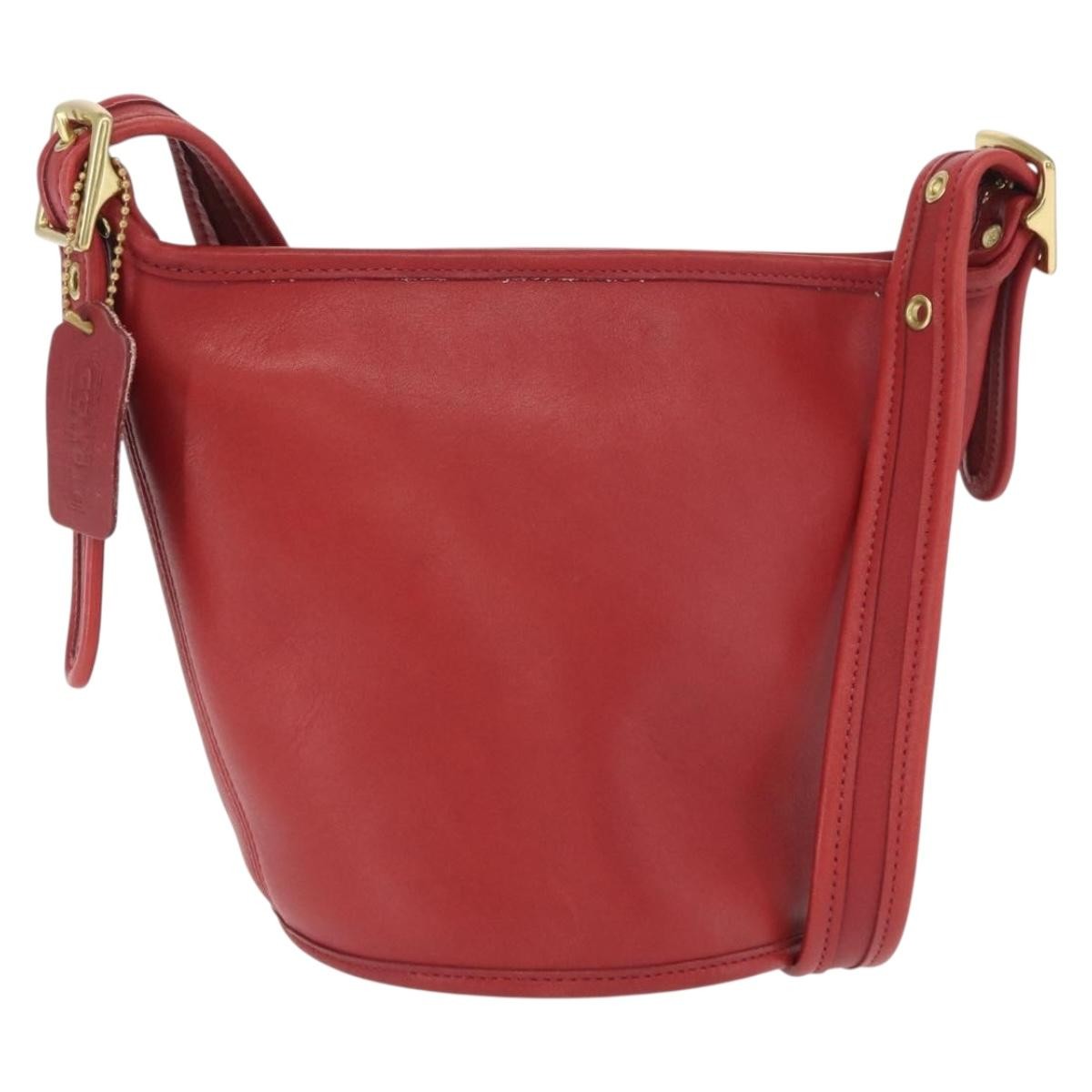 Coach Coach Shoulder Bag Leather Red Gold Authentic 162414