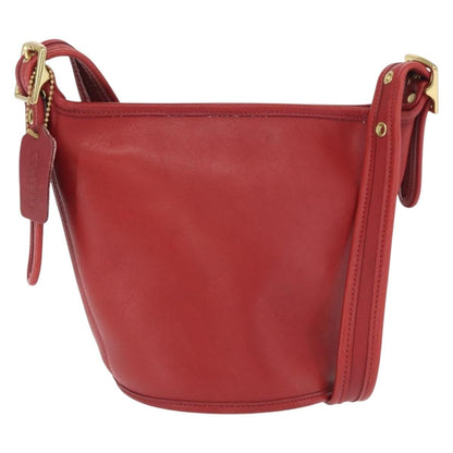 Coach Coach Shoulder Bag Leather Red Gold Authentic 162414