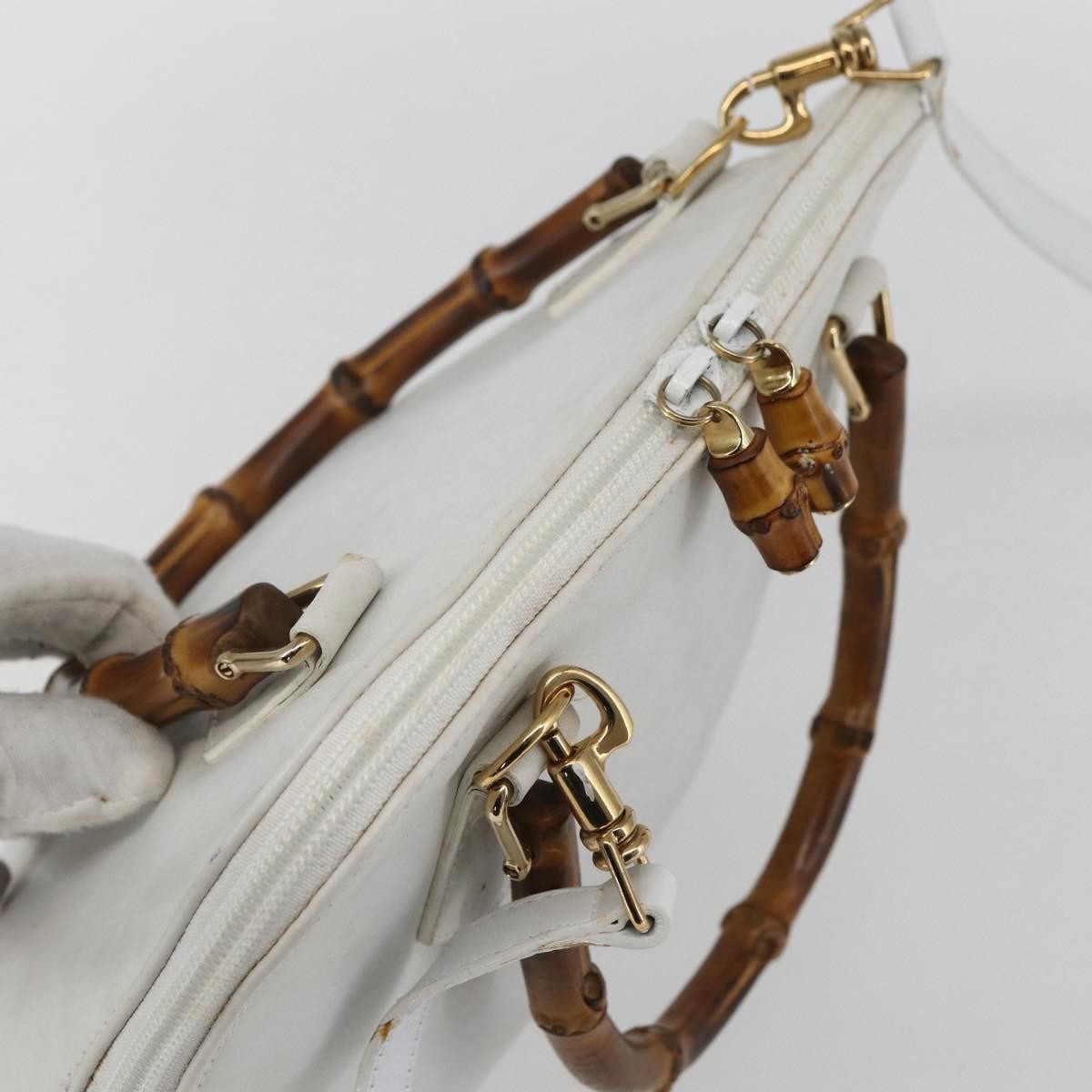 Gucci GUCCI Bamboo Hand Bag Leather White Gold Authentic ki6188