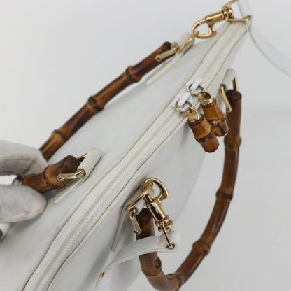 Gucci GUCCI Bamboo Hand Bag Leather White Gold Authentic ki6188