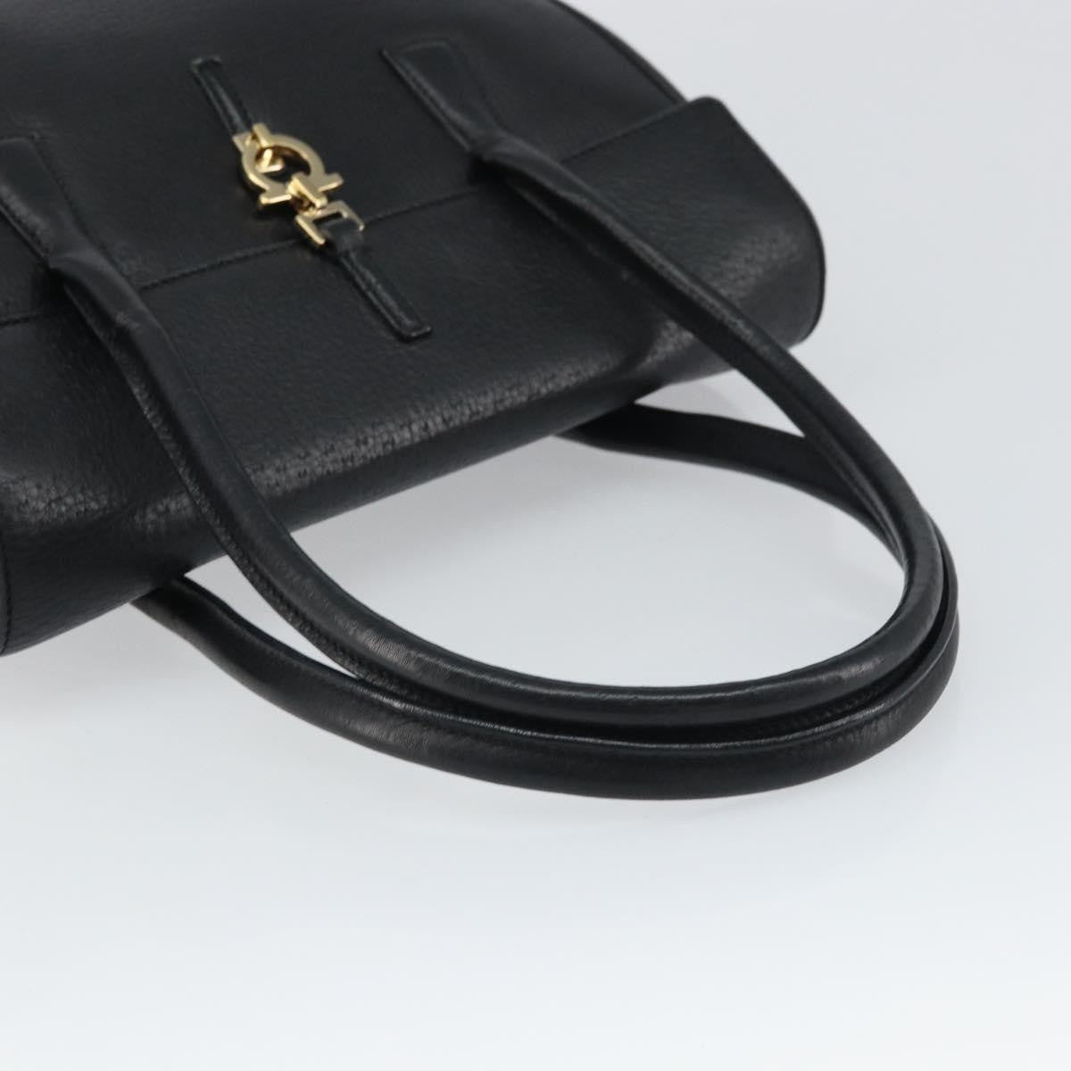 Salvatore Ferragamo Salvatore Ferragamo Gancini Hand Bag Leather Black Gold Authentic 157314