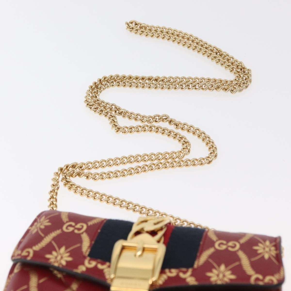 Gucci GUCCI GG Canvas Sylvie Sherry Line Chain Bag Leather Red 494646 Authentic BAZ806A