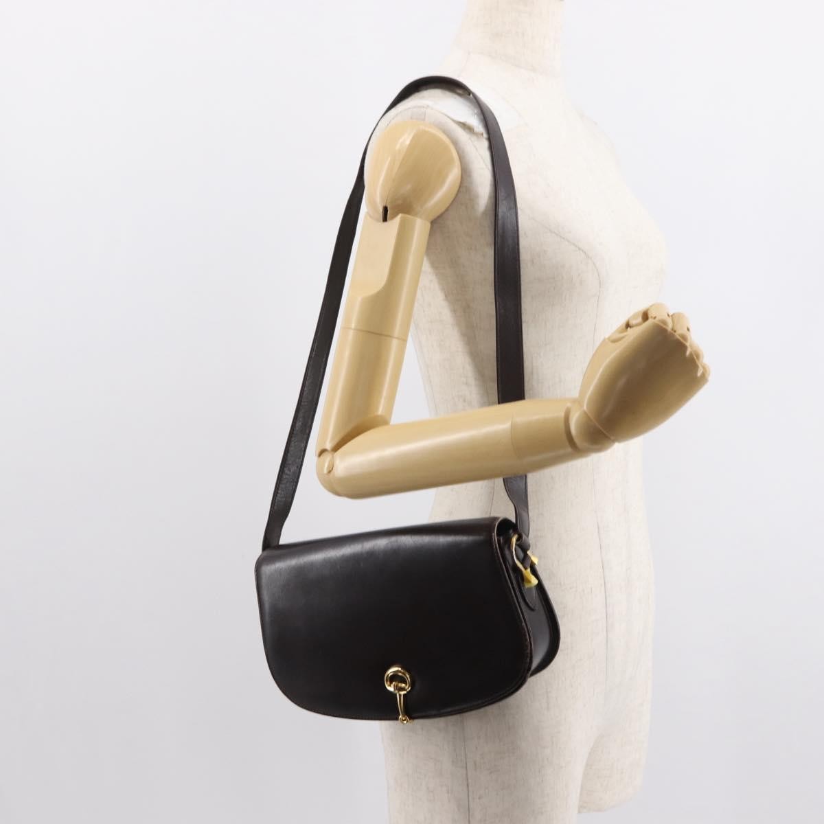 Gucci GUCCI Shoulder Bag Leather Brown gold Authentic fm4925