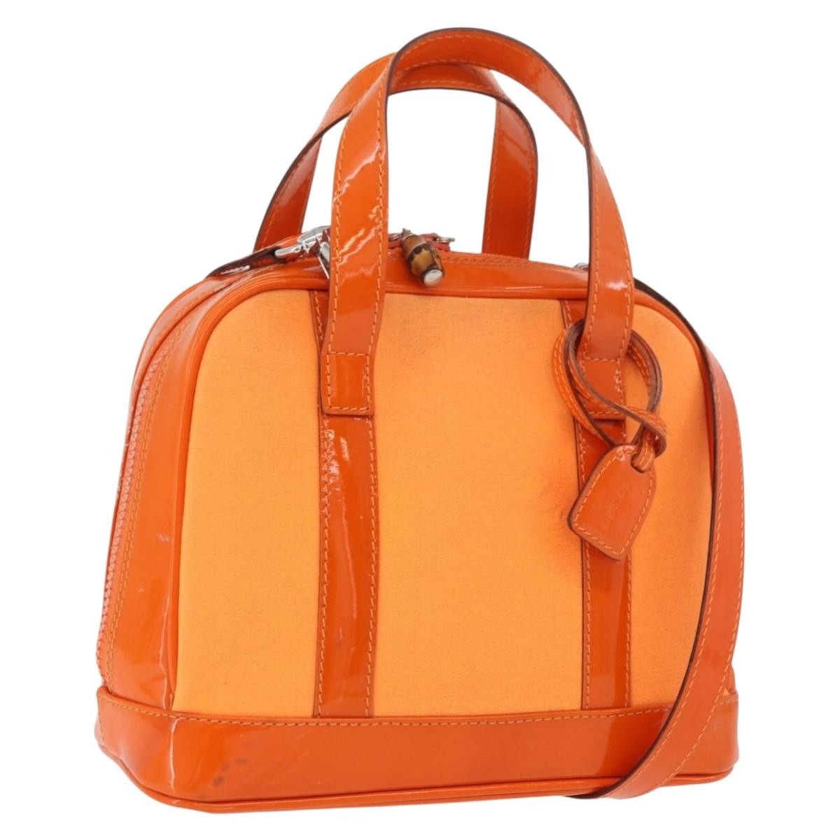 Gucci GUCCI Bamboo Hand Bag Patent leather 2way Orange Silver Authentic 162597