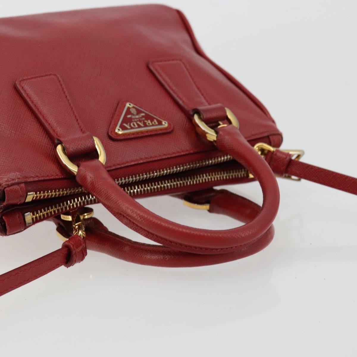 Prada PRADA Hand Bag Safiano leather 2way Red Gold Authentic 179933