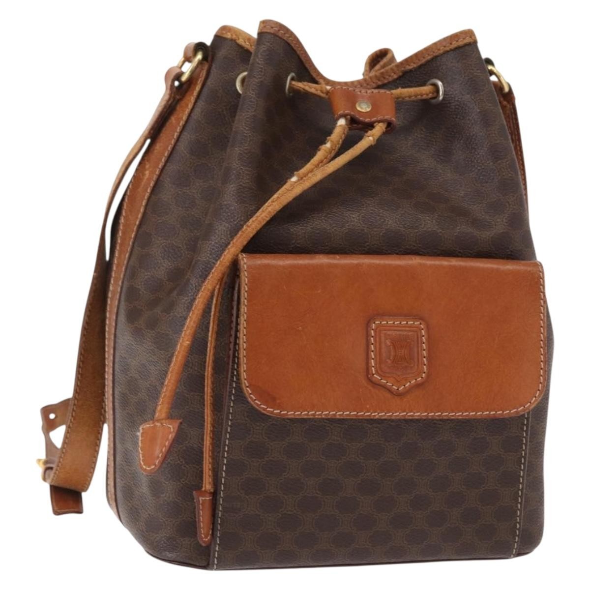 Celine CELINE Macadam Canvas Shoulder Bag PVC Leather 2way Brown Gold Authentic ka784
