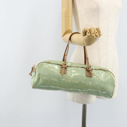 Fendi FENDI Zucchino Canvas Hand Bag Coated Canvas Green Gold Authentic ARZ139