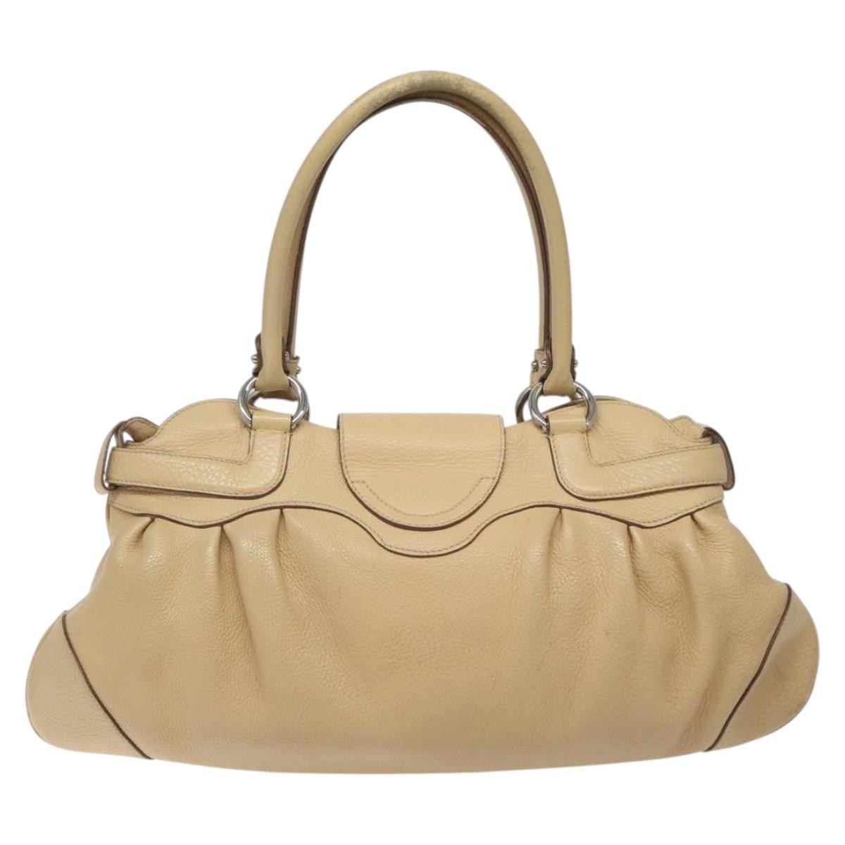 Salvatore Ferragamo Salvatore Ferragamo Gancini Shoulder Bag Leather Beige Silver Authentic EC551