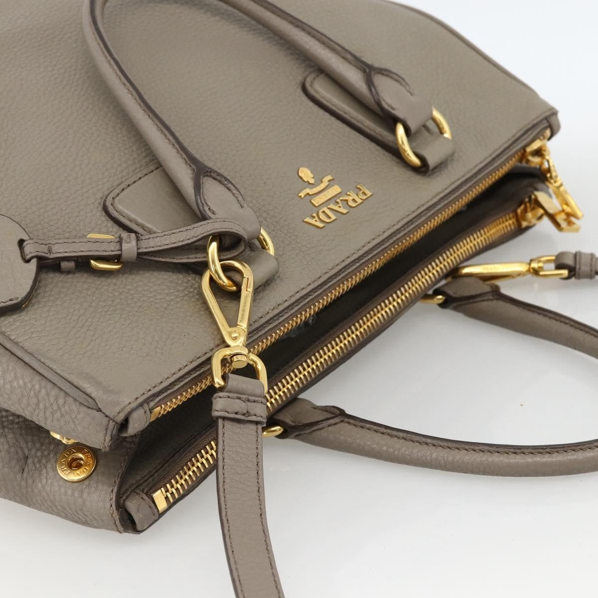 Prada PRADA Hand Bag Leather 2way Gray Gold Authentic bs33651