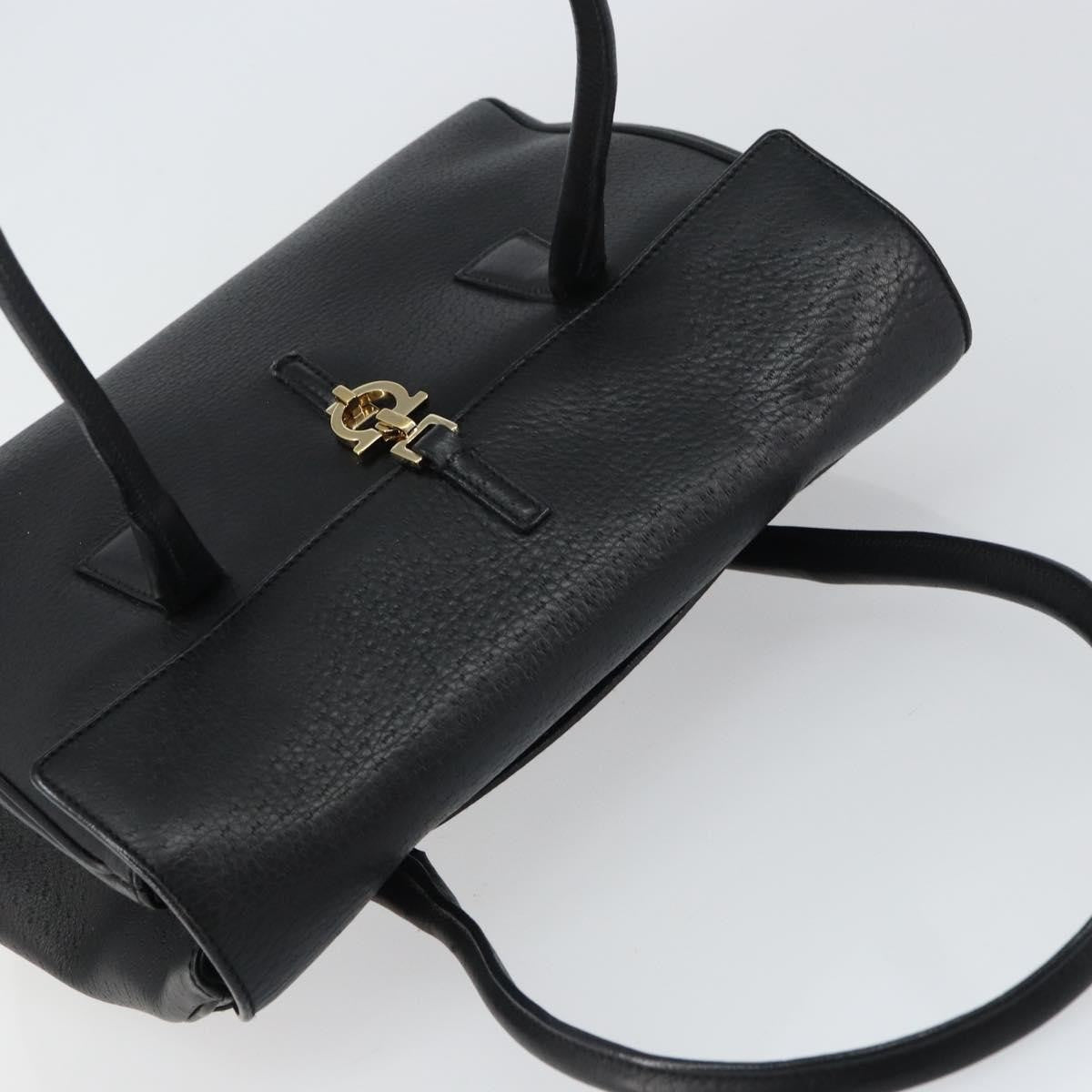 Salvatore Ferragamo Salvatore Ferragamo Gancini Hand Bag Leather Black Gold Authentic 157314