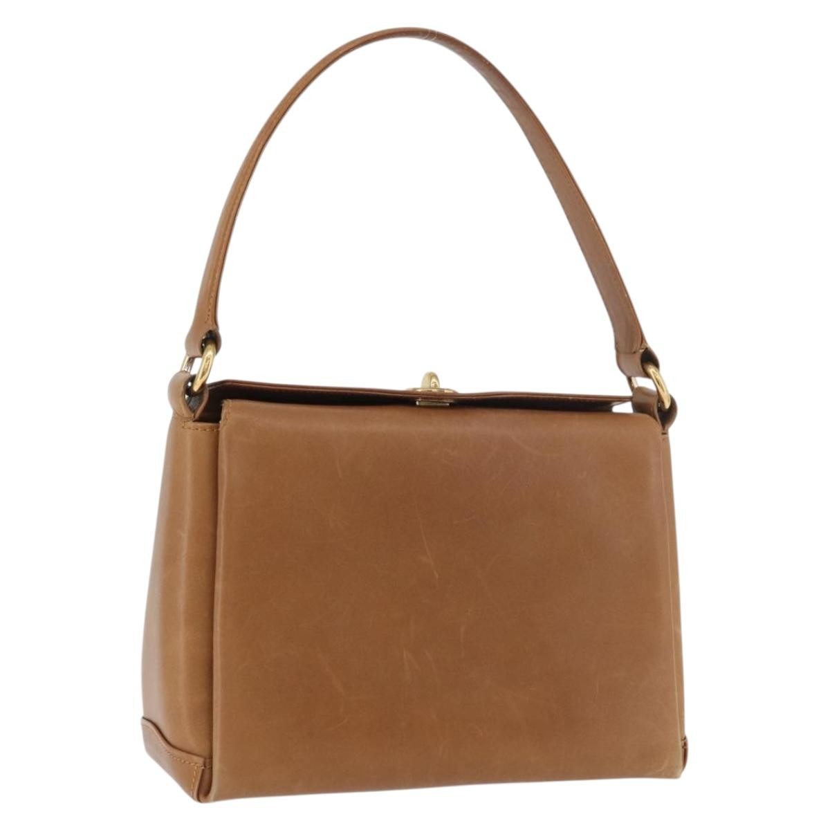 Gucci GUCCI Hand Bag Leather Brown Gold Authentic ka3873