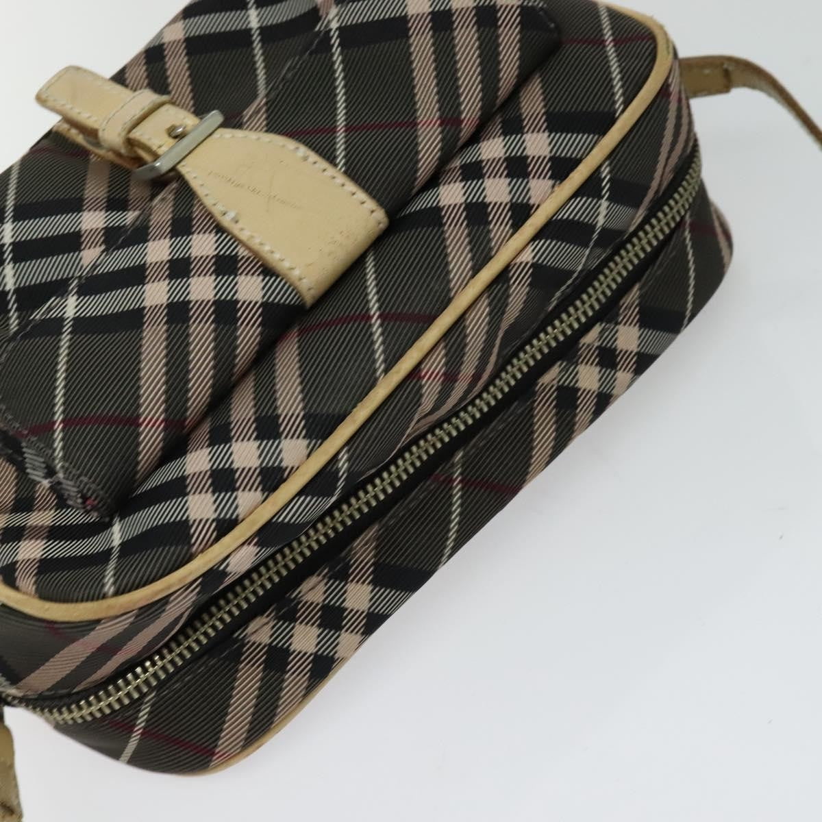 Burberry BURBERRY Nova Check Blue Label Shoulder Bag Nylon Brown Silver Authentic ti3061