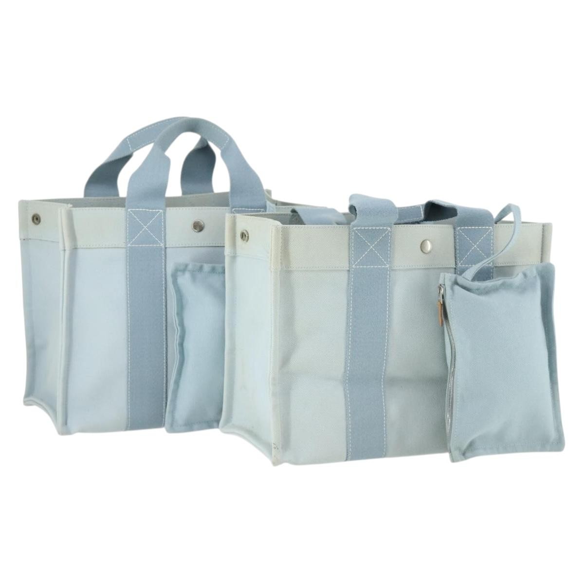 Hermès Hermès HERMES Bora Bora MM Hand Bag Canvas 2 Set Baby Blue Silver Authentic mr1842