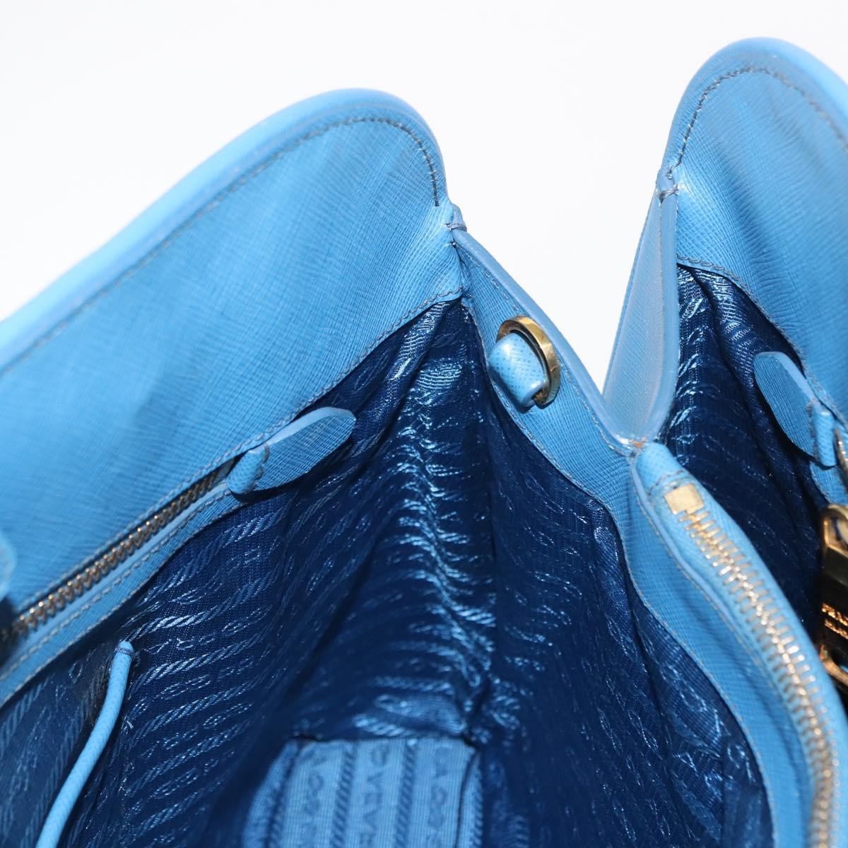 Prada PRADA Hand Bag Safiano leather Blue Gold Authentic fm4916