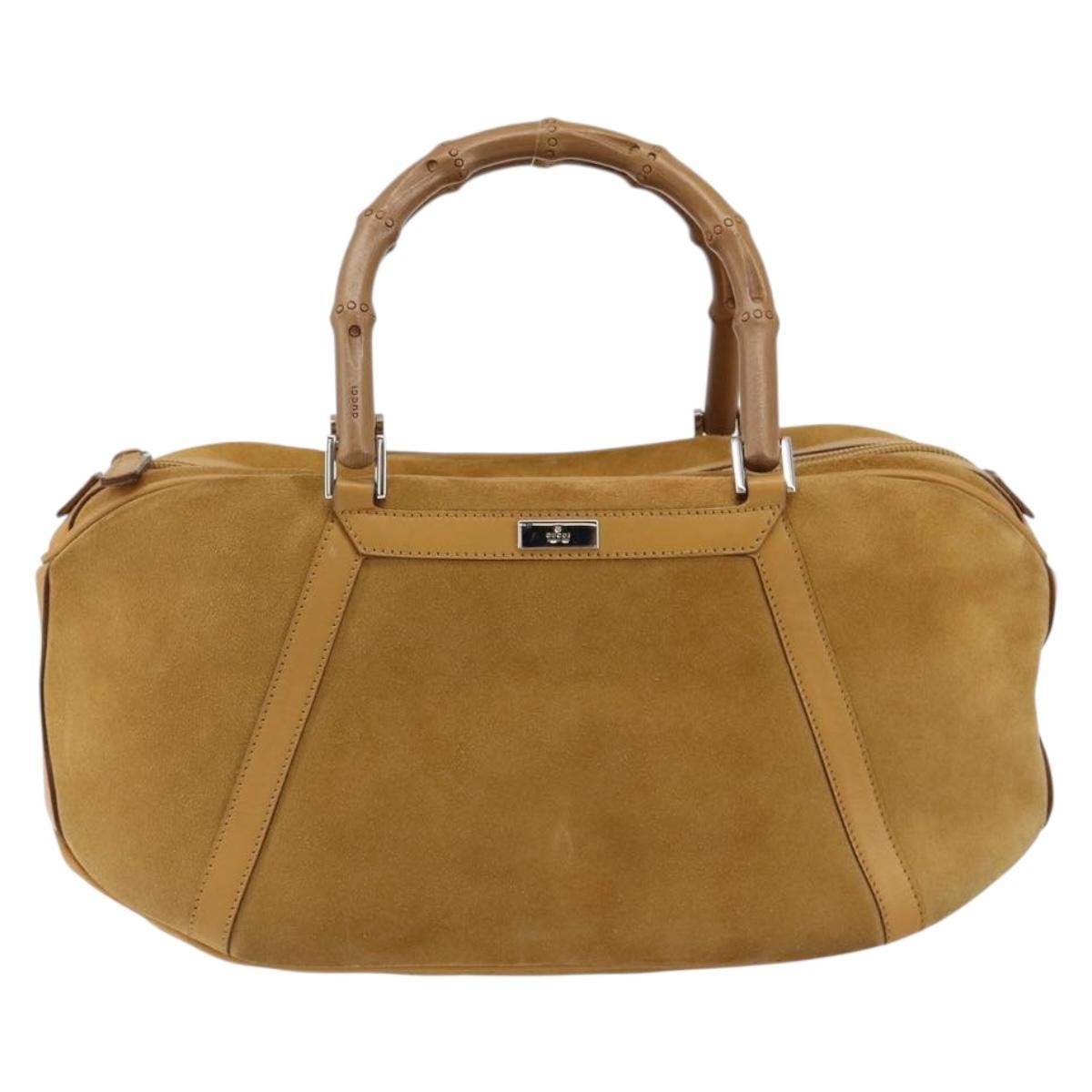 Gucci GUCCI Bamboo Hand Bag Suede Brown Silver Authentic ep11709