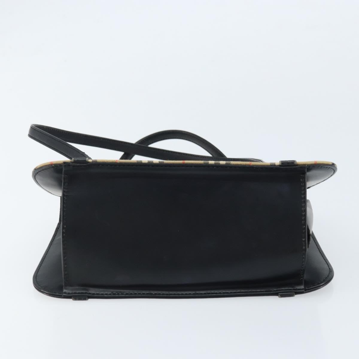 Burberrys Burberrys Nova Check Hand Bag Leather Black Silver Authentic ep13393