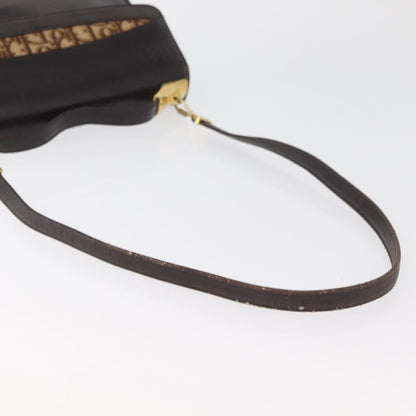 Dior Christian Dior Hand Bag Calf Skin 2way Dark Brown Gold Authentic 180355