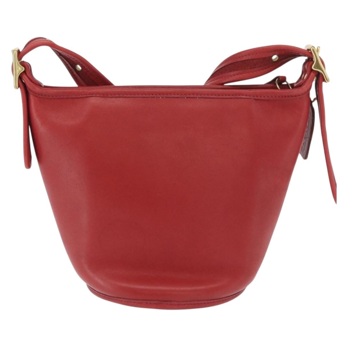 Coach Coach Shoulder Bag Leather Red Gold Authentic 162414