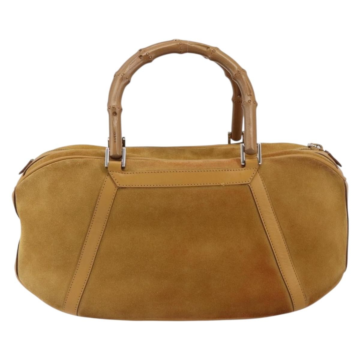 Gucci GUCCI Bamboo Hand Bag Suede Brown Silver Authentic ep11709