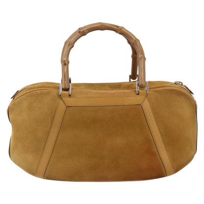 Gucci GUCCI Bamboo Hand Bag Suede Brown Silver Authentic ep11709