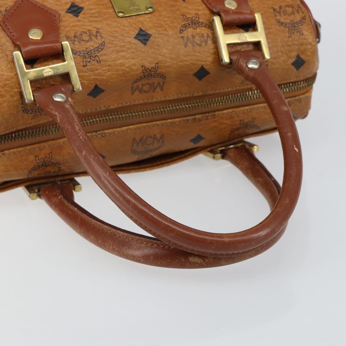 MCM MCM Logogram Vicetos Boston Bag PVC Leather Brown Gold Authentic gh904