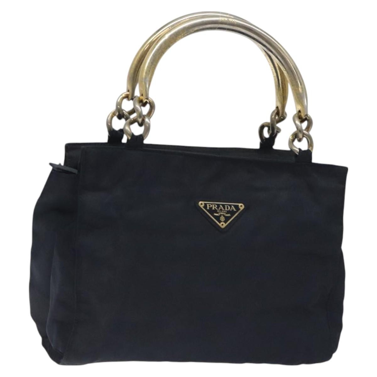 Prada PRADA Hand Bag Nylon Black Gold Authentic 127868