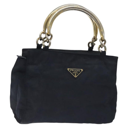 Prada PRADA Hand Bag Nylon Black Gold Authentic 127868