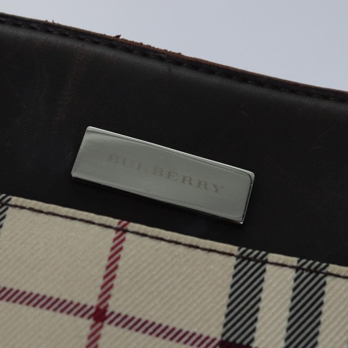 Burberry BURBERRY Nova Check Hand Bag Nylon Beige Silver Authentic 85862