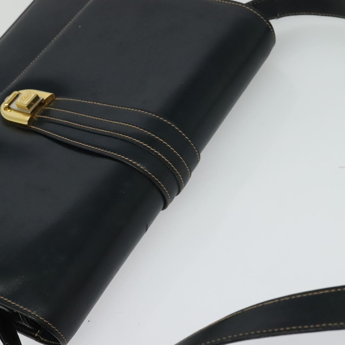 Gucci GUCCI Shoulder Bag Leather Navy Gold Authentic BD2006