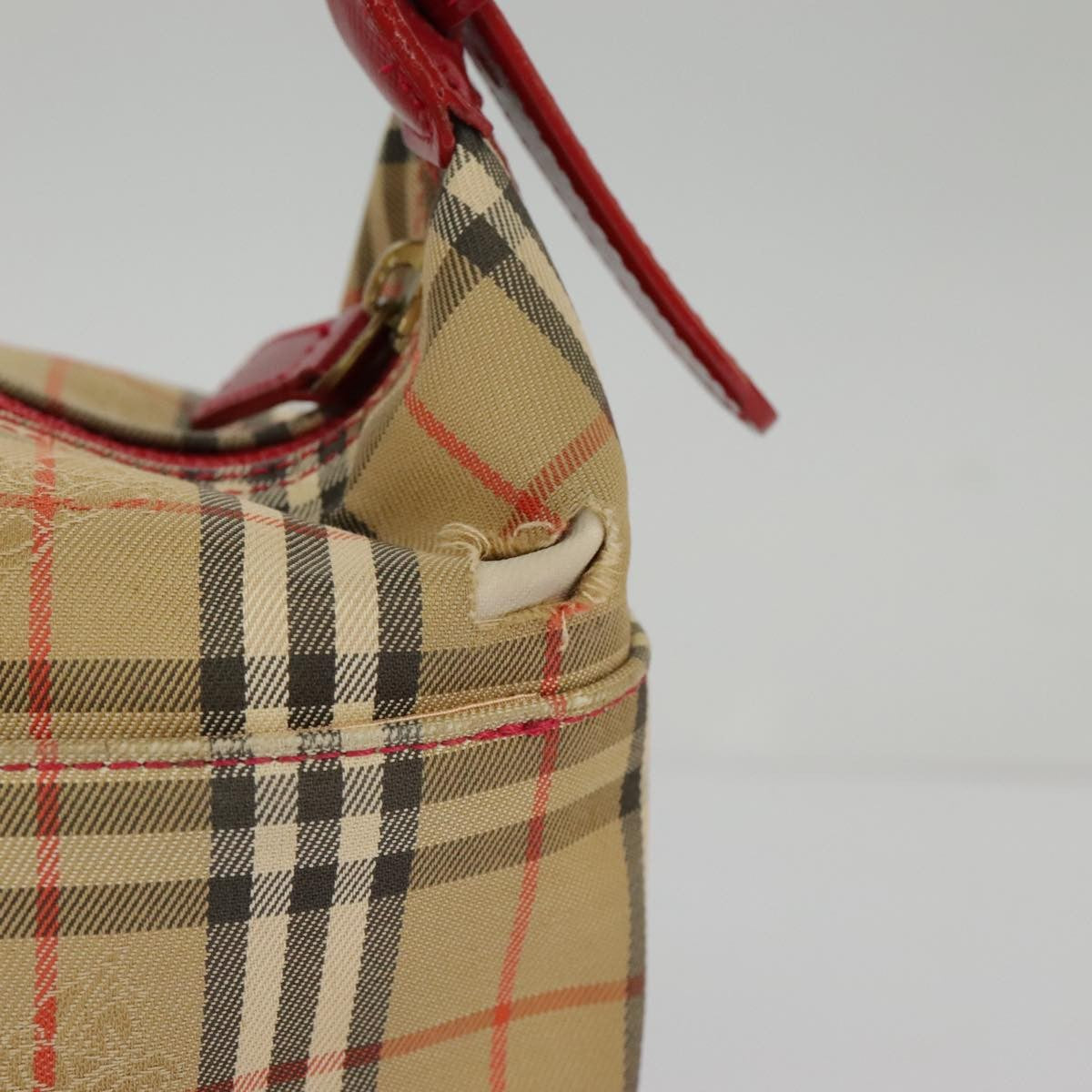 Burberry BURBERRY Nova Check Shoulder Bag Canvas Leather Beige Gold Red Authentic 98900