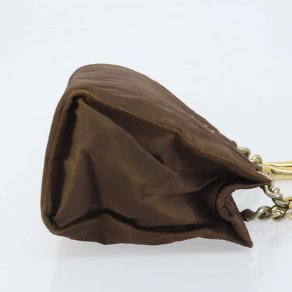 Prada PRADA Chain Hand Bag Nylon Brown Gold Authentic YKZ136