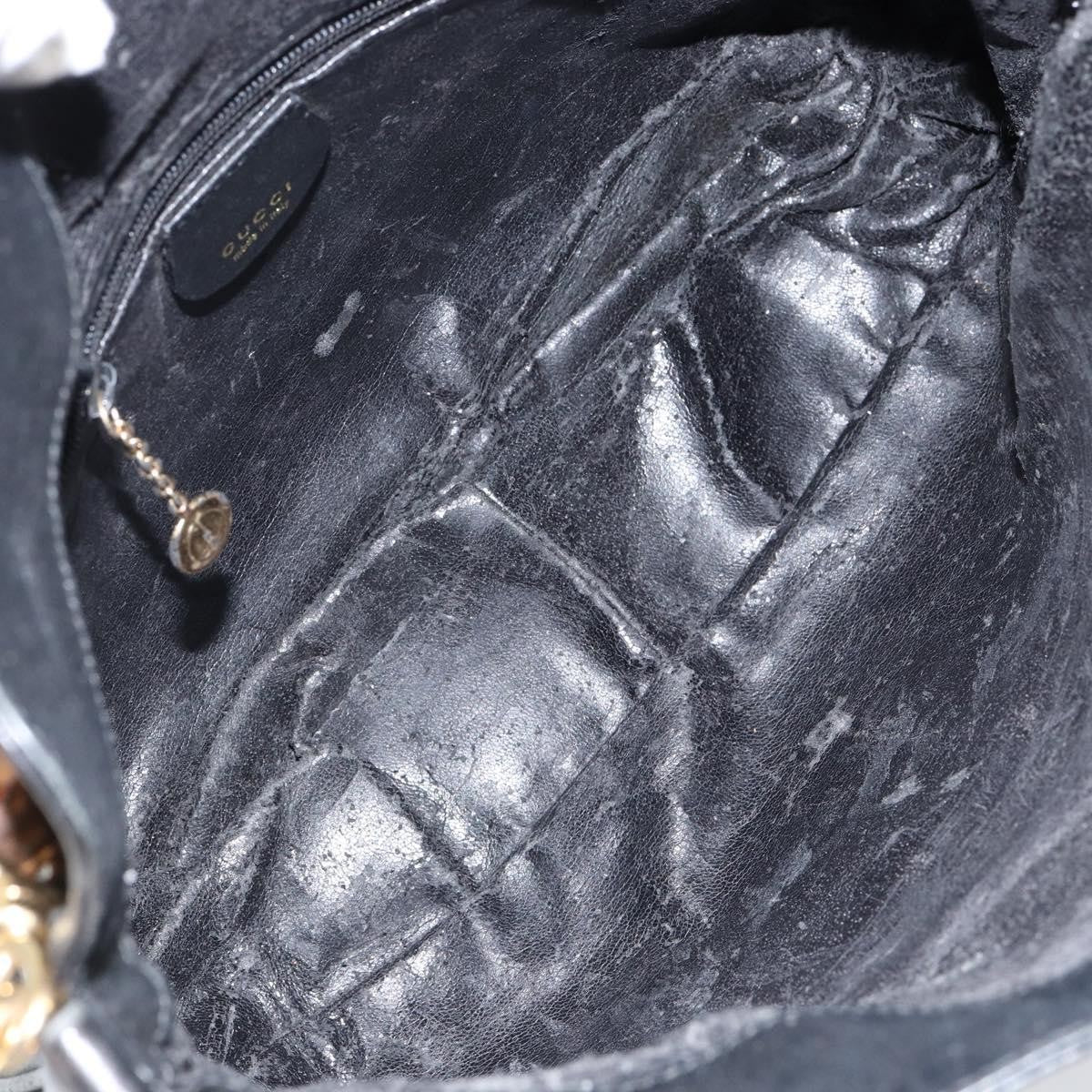 Gucci GUCCI Bamboo Hand Bag Leather Black Gold 001 0166 1638 Authentic 150344