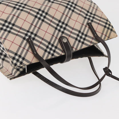 Burberry BURBERRY Nova Check Blue Label Hand Bag Nylon Beige Silver Authentic bs34396