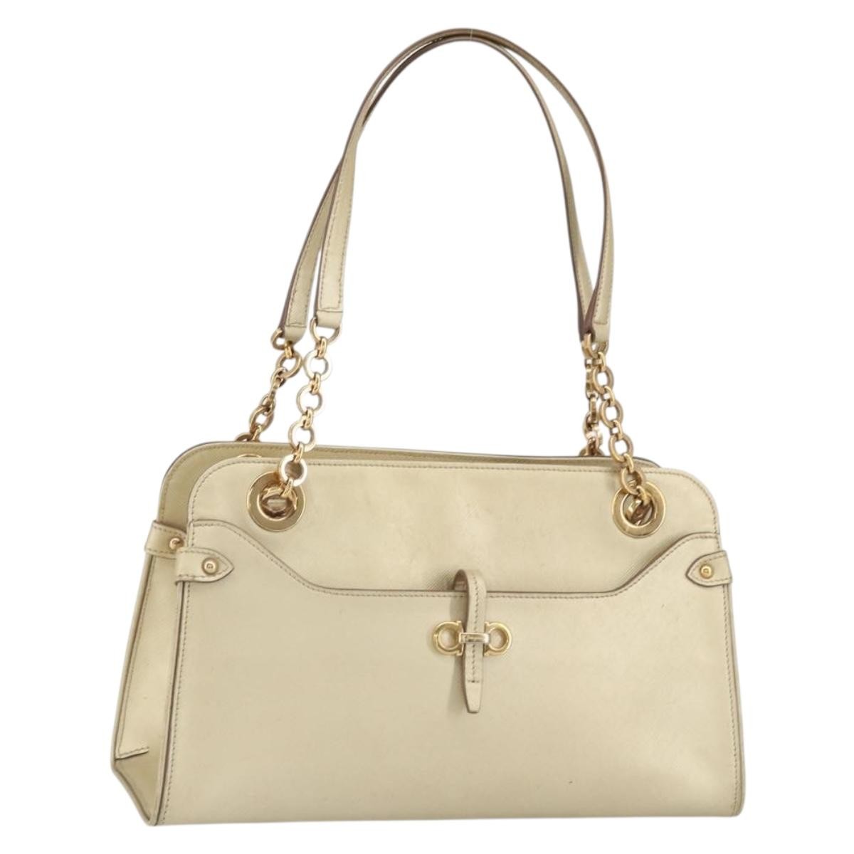 Salvatore Ferragamo Salvatore Ferragamo Gancini Shoulder Bag Leather Gold Authentic 162322