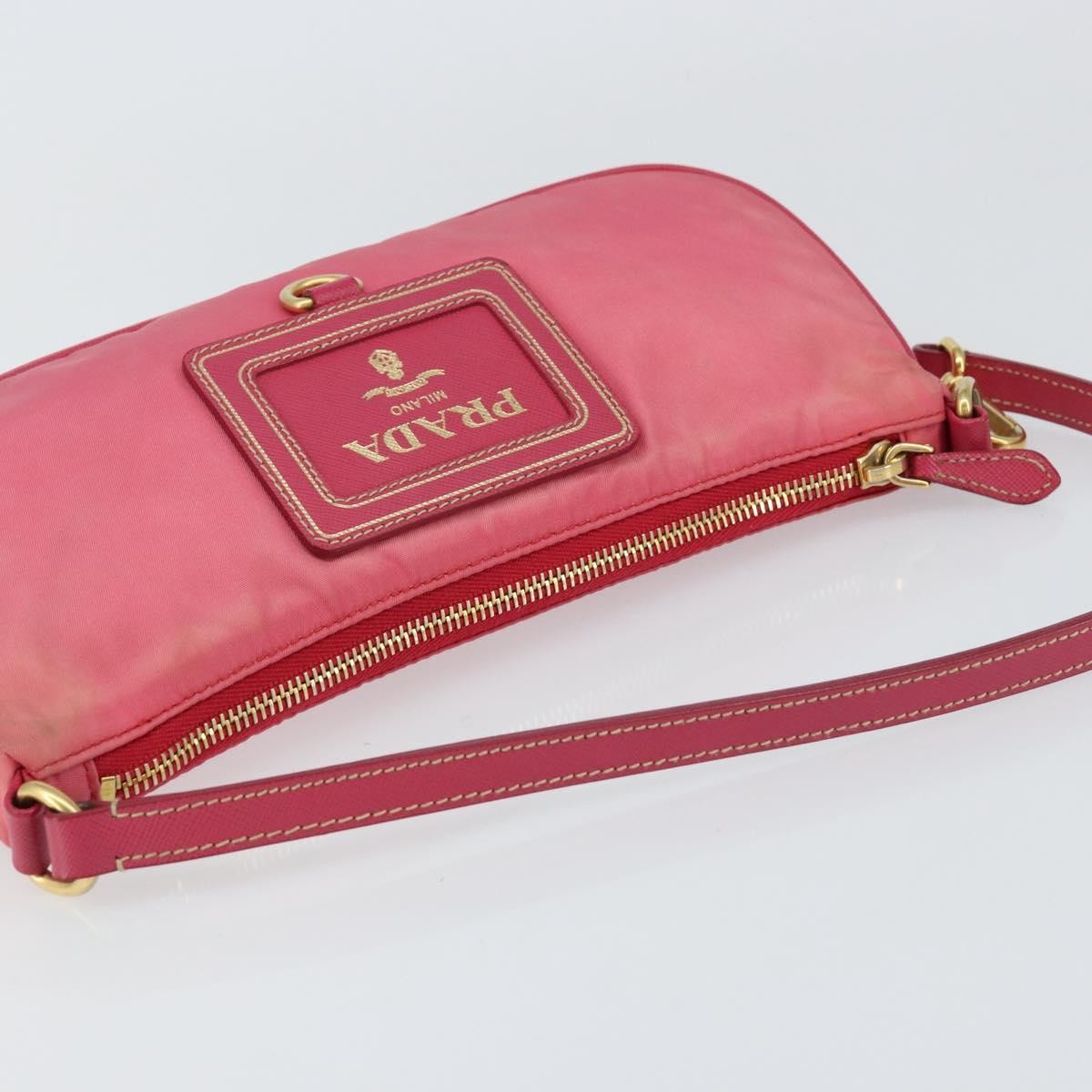 Prada PRADA Shoulder Bag Nylon Leather Pink Gold Authentic 155082