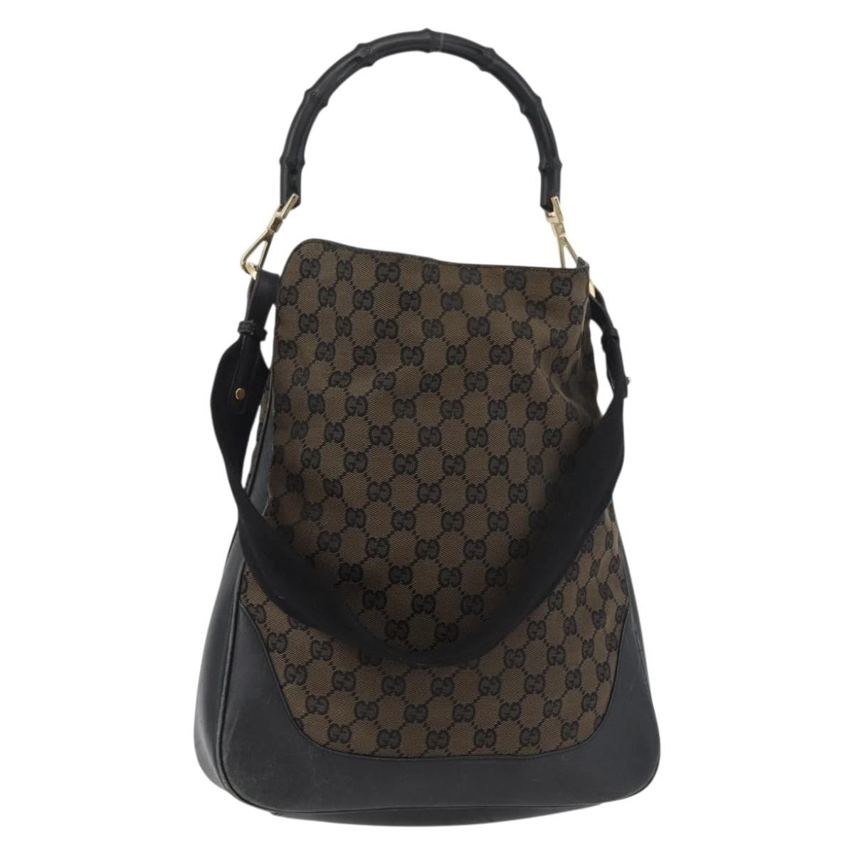 Gucci GUCCI GG Canvas Bamboo Shoulder Bag 2way Navy Gold 001 4058 Authentic 178808