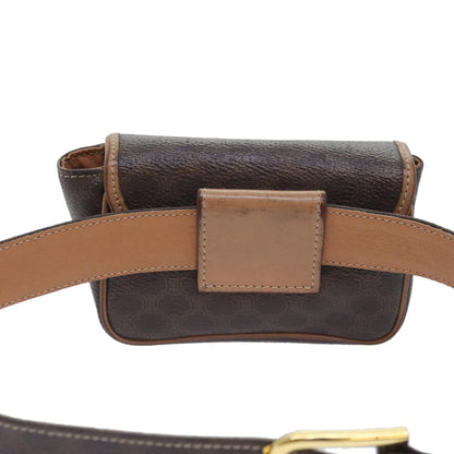 Celine CELINE Macadam Canvas Waist bag PVC Leather Brown Gold Authentic yk15121
