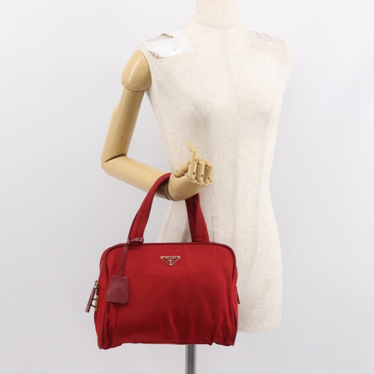 Prada PRADA Hand Bag Nylon Red Gold Authentic ki6141