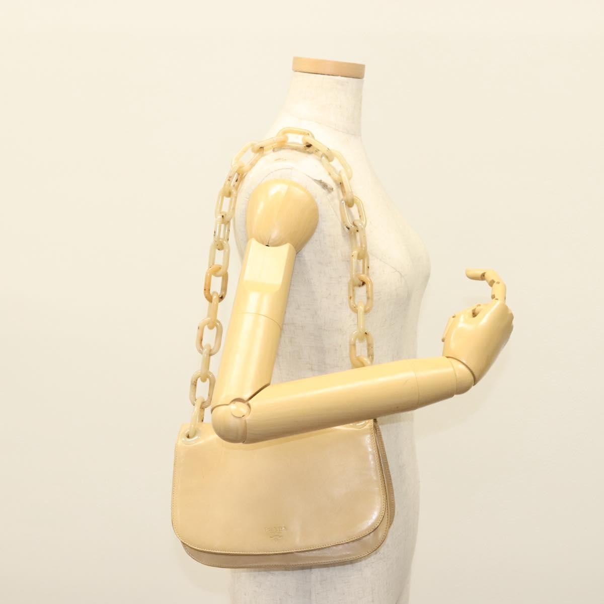 Prada PRADA Chain Shoulder Bag Leather Beige Authentic 141913