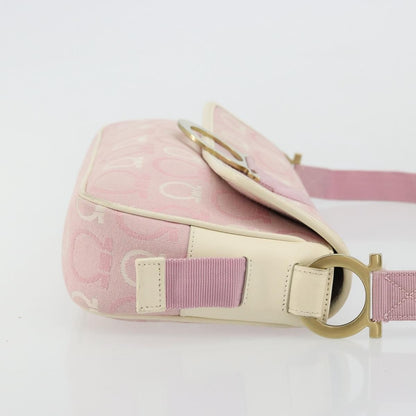 Salvatore Ferragamo Salvatore Ferragamo Gancini Shoulder Bag Canvas Pink Gold Authentic BA12412