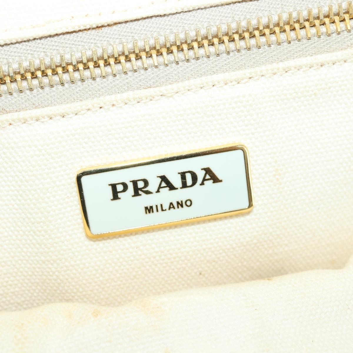 Prada PRADA Canapa GM Hand Bag Canvas Ivory Gold Authentic YKZ040