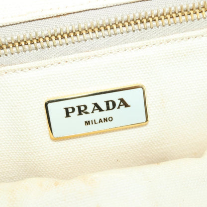Prada PRADA Canapa GM Hand Bag Canvas Ivory Gold Authentic YKZ040