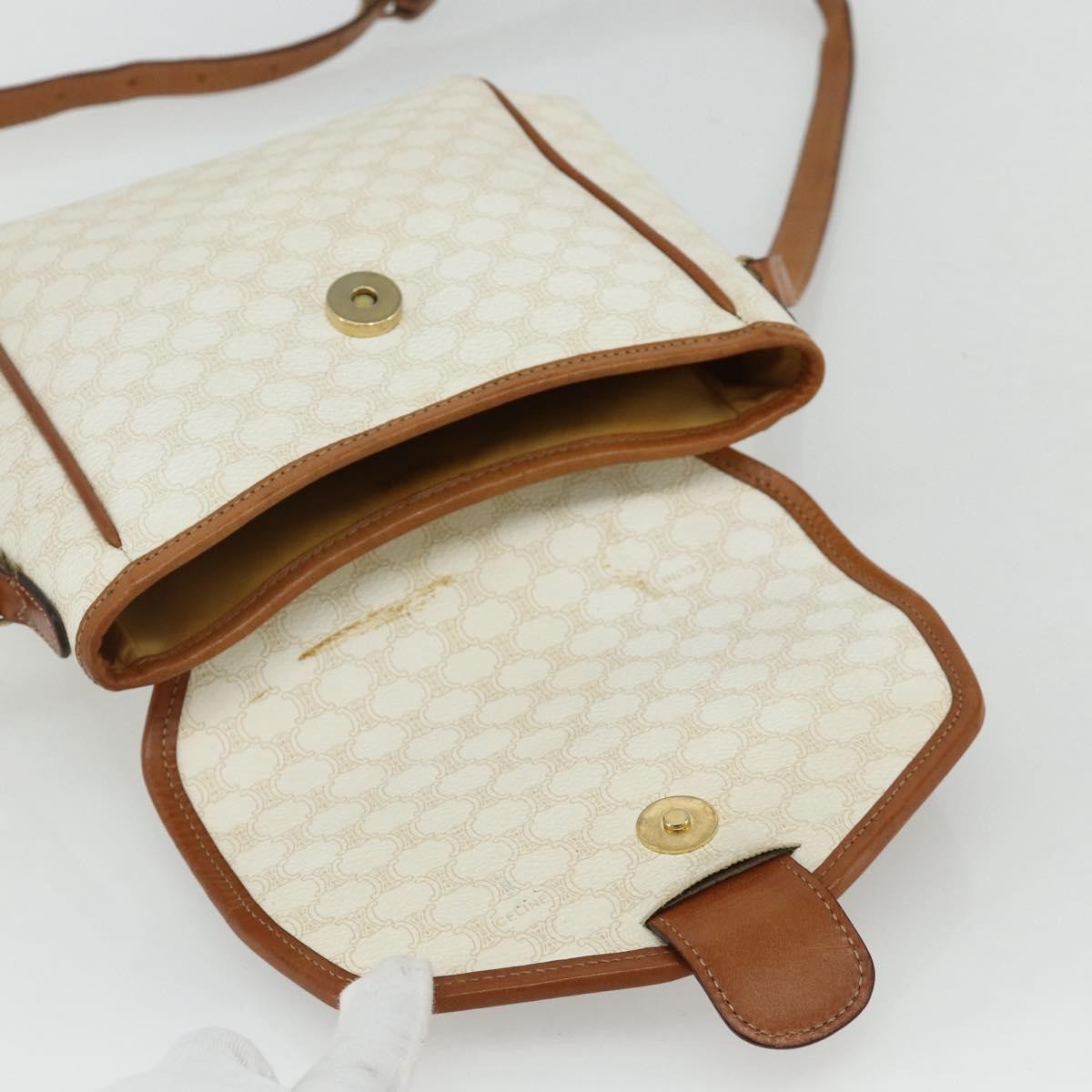 Celine CELINE Macadam Canvas Shoulder Bag PVC Leather White Gold Authentic ep14261