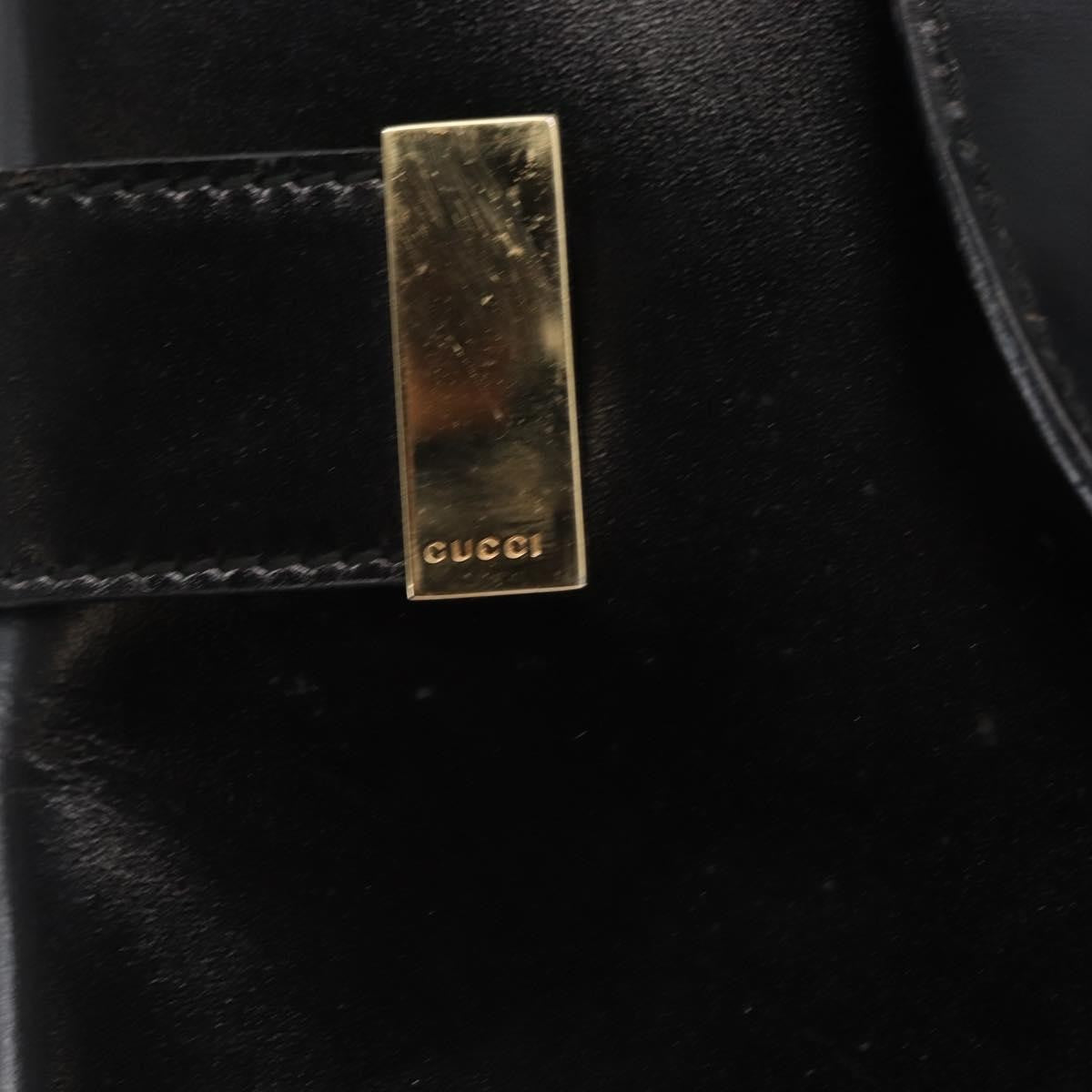 Gucci GUCCI Hand Bag Leather Black Gold Authentic BA9107