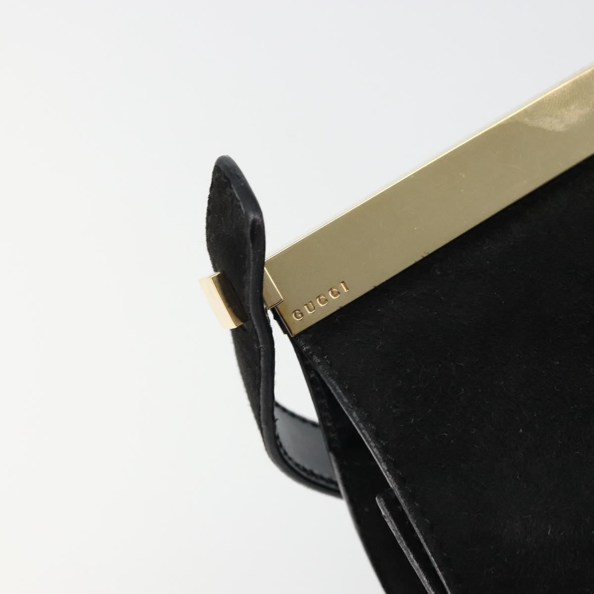 Gucci GUCCI Hand Bag Suede Black Gold 001 2058 1928 0 Authentic yk20276