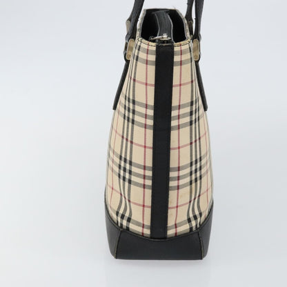 Burberry BURBERRY Nova Check Tote Bag Canvas Beige Silver Authentic BA5979